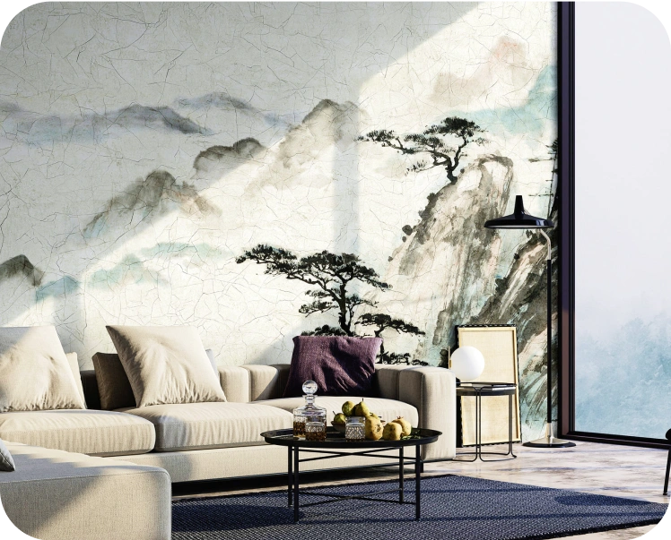 Japanese mountain mural wallpaper concept